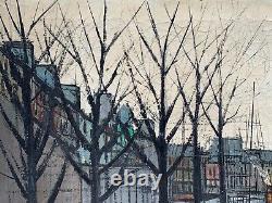 Old Antique Bernard Buffet Style Oil Painting L' Isle Saint Louis Paris Signed