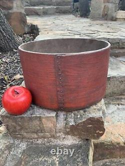 Old Antique CRAGIN Primitive RED Painted Wood Round Pantry MEASURE Box HUGE