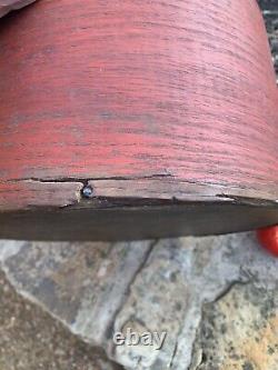 Old Antique CRAGIN Primitive RED Painted Wood Round Pantry MEASURE Box HUGE