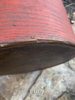 Old Antique CRAGIN Primitive RED Painted Wood Round Pantry MEASURE Box HUGE