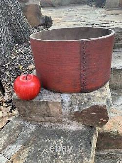 Old Antique CRAGIN Primitive RED Painted Wood Round Pantry MEASURE Box HUGE