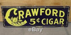 Old Antique! CRAWFORD 5 cent CIGAR Binghamton, New York PORCELAIN SIGN 36 x 12