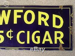 Old Antique! CRAWFORD 5 cent CIGAR Binghamton, New York PORCELAIN SIGN 36 x 12