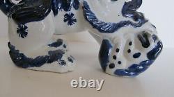 Old Antique Chinese/Japanese Blue on White Foo Dog withFoot 0n Pup Signed