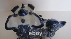 Old Antique Chinese/Japanese Blue on White Foo Dog withFoot 0n Pup Signed