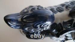 Old Antique Chinese/Japanese Blue on White Foo Dog withFoot 0n Pup Signed