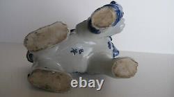 Old Antique Chinese/Japanese Blue on White Foo Dog withFoot 0n Pup Signed