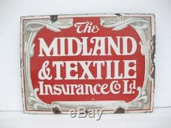 Old Antique Enamel Sign Insurance Plate Sign Plaque Advert Midland Textile