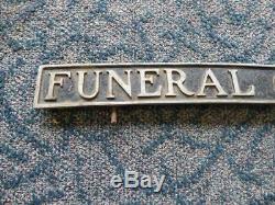 Old Antique FUNERAL COACH Mortuary Cemetery HEARSE Cast Metal Sign Plaque