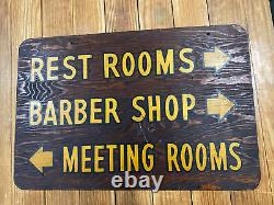 Old Antique Hotel Lobby Painted Wooden Sign Barber Shop Restrooms Meeting 21
