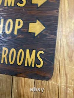 Old Antique Hotel Lobby Painted Wooden Sign Barber Shop Restrooms Meeting 21