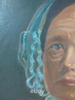 Old Antique Oil American Painting Portrait Old Woman Americana Art Lady Female