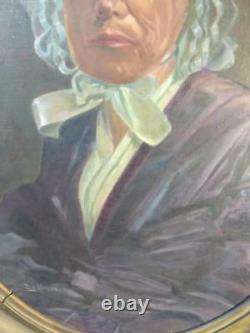 Old Antique Oil American Painting Portrait Old Woman Americana Art Lady Female