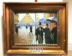 Old Antique Oil Painting Paris France Master Gustave Caillebotte Rainy Day