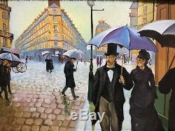 Old Antique Oil Painting Paris France Master Gustave Caillebotte Rainy Day