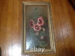 Old Antique Oil painting Hibiscus Tropical Flowering Plant Board Mount Rare Art
