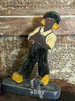 Old Antique Original Paint Carved Wood Black Americana Dutch Boy Figures AAFA