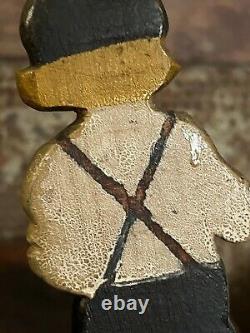 Old Antique Original Paint Carved Wood Black Americana Dutch Boy Figures AAFA