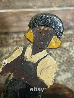 Old Antique Original Paint Carved Wood Black Americana Dutch Boy Figures AAFA