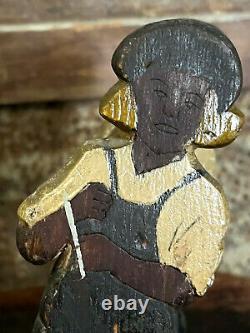 Old Antique Original Paint Carved Wood Black Americana Dutch Boy Figures AAFA
