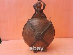 Old Antique Primitive Big Wooden Vessel Flask Wine Water Bottle Signed 1910s