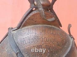 Old Antique Primitive Big Wooden Vessel Flask Wine Water Bottle Signed 1910s