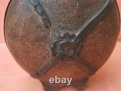 Old Antique Primitive Big Wooden Vessel Flask Wine Water Bottle Signed 1910s