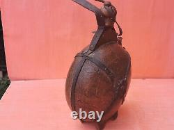 Old Antique Primitive Big Wooden Vessel Flask Wine Water Bottle Signed 1910s