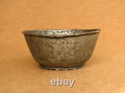 Old Antique Primitive Copper Plate Dish Bowl Cup Olden Cyrillic Dated 1914