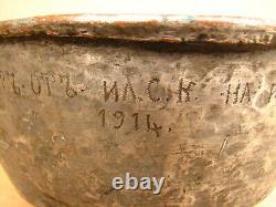 Old Antique Primitive Copper Plate Dish Bowl Cup Olden Cyrillic Dated 1914