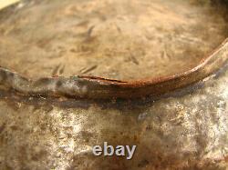 Old Antique Primitive Copper Plate Dish Bowl Cup Olden Cyrillic Dated 1914