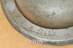 Old Antique Primitive Plate Bowl Dish Signed Marked 1868 Olden Cyrillic 19th