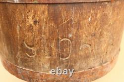 Old Antique Primitive Wooden Barrel Royal Bucket Basket Keg Dated Early 20th