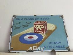 Old Antique Rare Ww2 OXO Enamel Sign Barn Find Advertising Spitfire Military