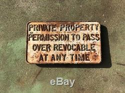 Old Antique Rustic Heavy Cast Iron Railroad Private Property Sign