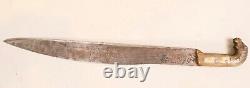 Old Antique Spanish Or Mexican Saddle Sword Horse Head Signed Etched Machete