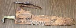 Old Antique Spanish Or Mexican Saddle Sword Horse Head Signed Etched Machete