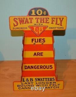 Old Antique Swat The Fly L&B Swatter Advertising Store Display Holder Sign Rare