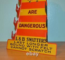 Old Antique Swat The Fly L&B Swatter Advertising Store Display Holder Sign Rare
