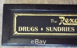 Old Antique THE REXALL STORE Framed Glass Advertising PHARMACY SIGN Gold Leaf