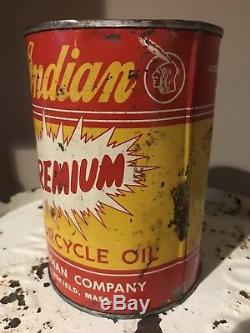 Old Antique Vintage INDIAN Motorcycle One Full Quart 1930 1940s Oil Can Rare