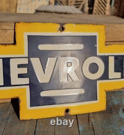 Old Antique Vintage Rare Chevrolet Ad Porcelain Embossed Enamel Sign Board