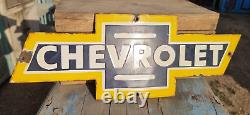Old Antique Vintage Rare Chevrolet Ad Porcelain Embossed Enamel Sign Board