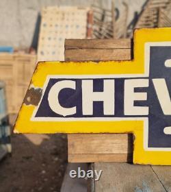 Old Antique Vintage Rare Chevrolet Ad Porcelain Embossed Enamel Sign Board