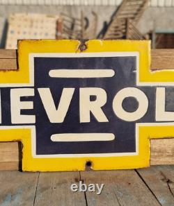 Old Antique Vintage Rare Chevrolet Ad Porcelain Embossed Enamel Sign Board