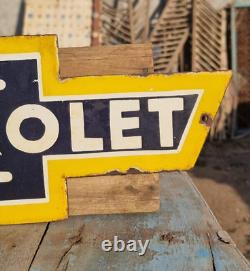 Old Antique Vintage Rare Chevrolet Ad Porcelain Embossed Enamel Sign Board
