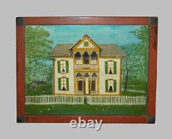 Old Antique Vtg 1910s Folk Art O/C Painting Victorian House Dated 1913 Anderson