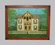 Old Antique Vtg 1910s Folk Art O/c Painting Victorian House Dated 1913 Anderson