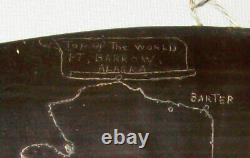 Old Antique Vtg 1930s Carved Baleen Whale Plaque Signed Barrow Alaska Engraved