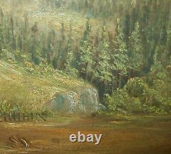 Old Antique Vtg 19th C 1800s Oil Painting of Log Cabin Signed Wieker 8.5 X 10.5
